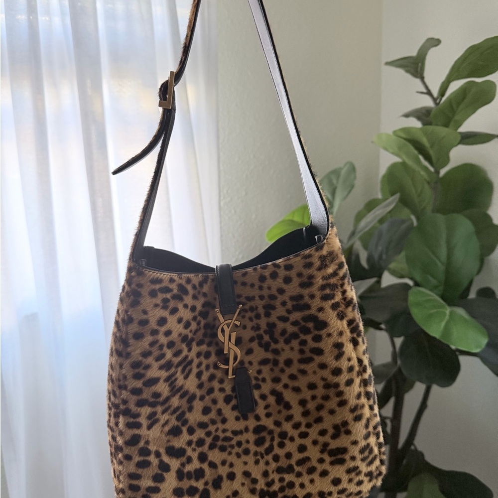 Yves Saint Laurent Tan and Black Leopard Shoulder Bag